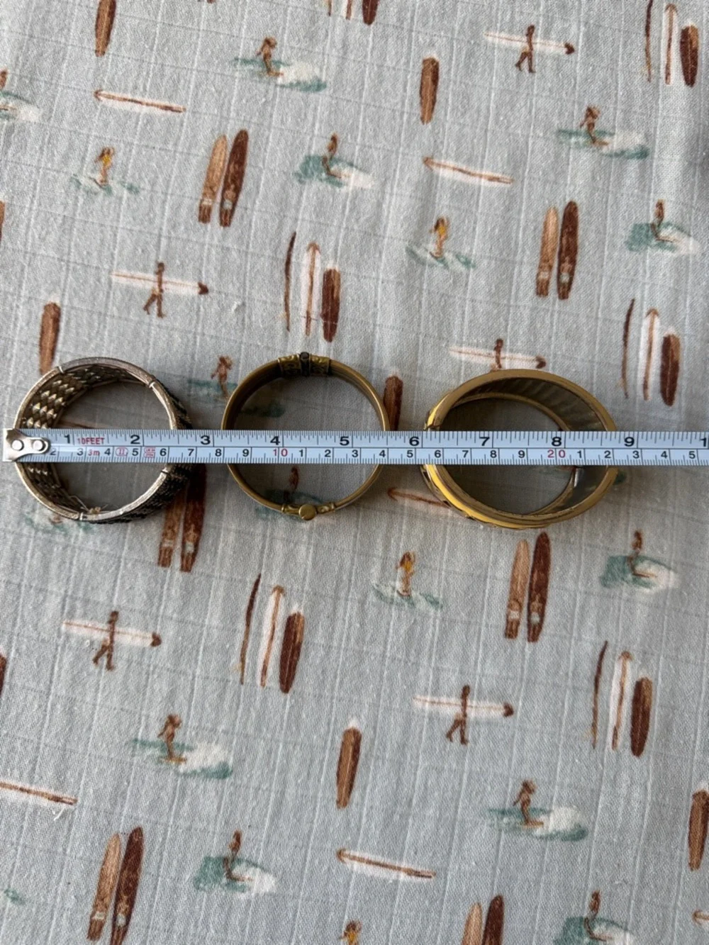 Set of 3 Gold-Tone Wide Bangle Bracelets with Enamel and Filigree